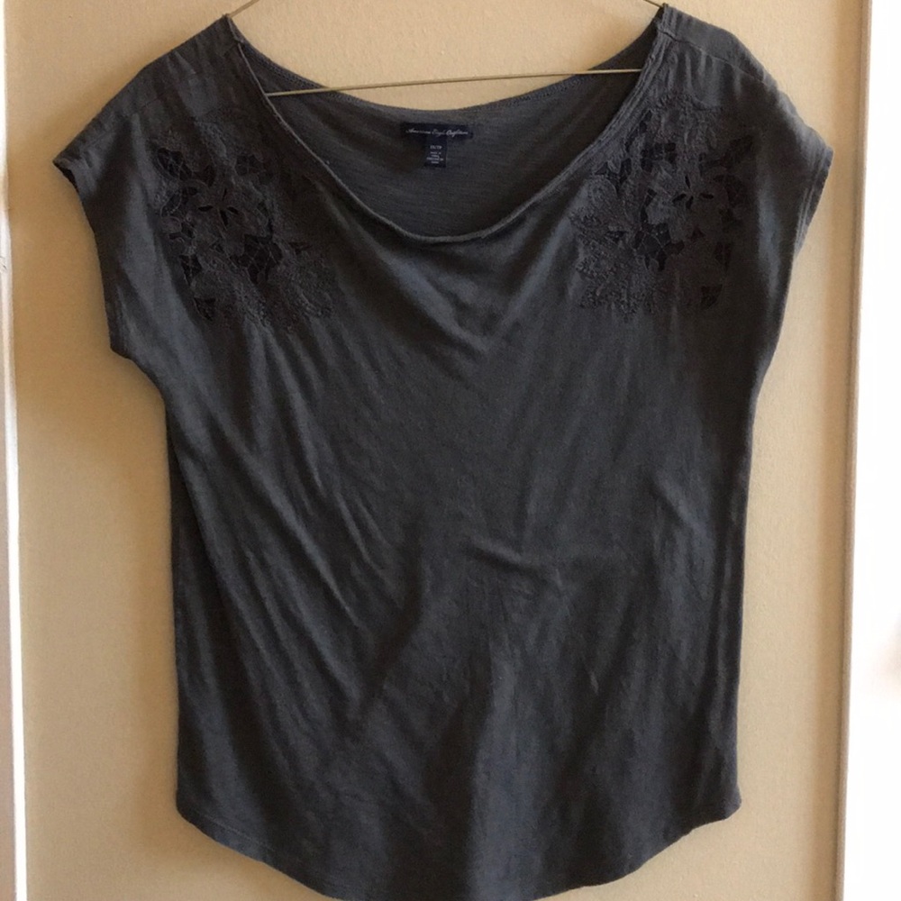 Charcoal Grey t-shirt with Lace Panel